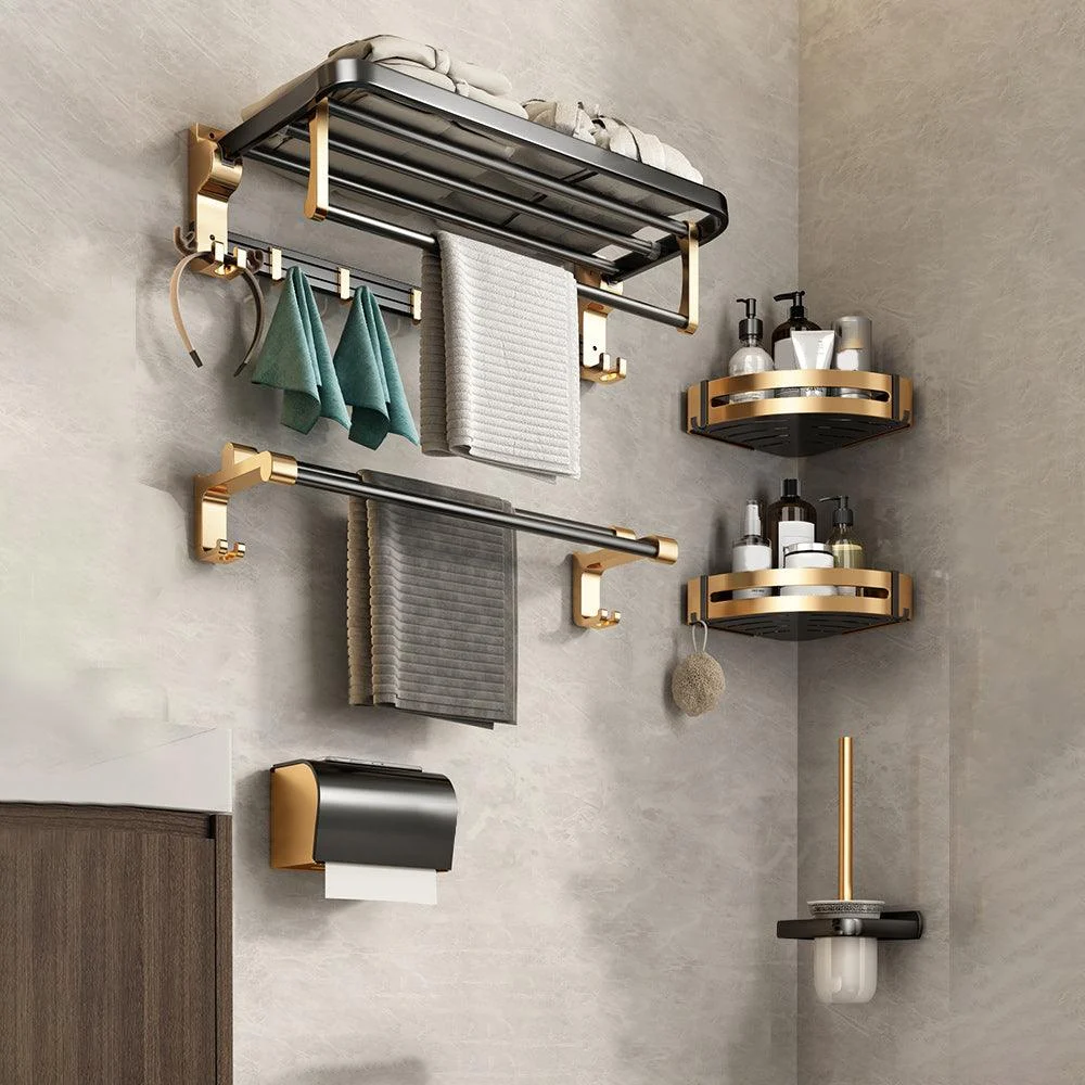 Black and Brass Bathroom Accessory Set Contemporary Bath Set with Bath Shelf/Towel Bar -Bathlova