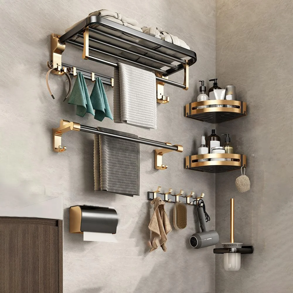 Black and Brass Bathroom Accessory Set Contemporary Bath Set with Bath Shelf/Towel Bar -Bathlova