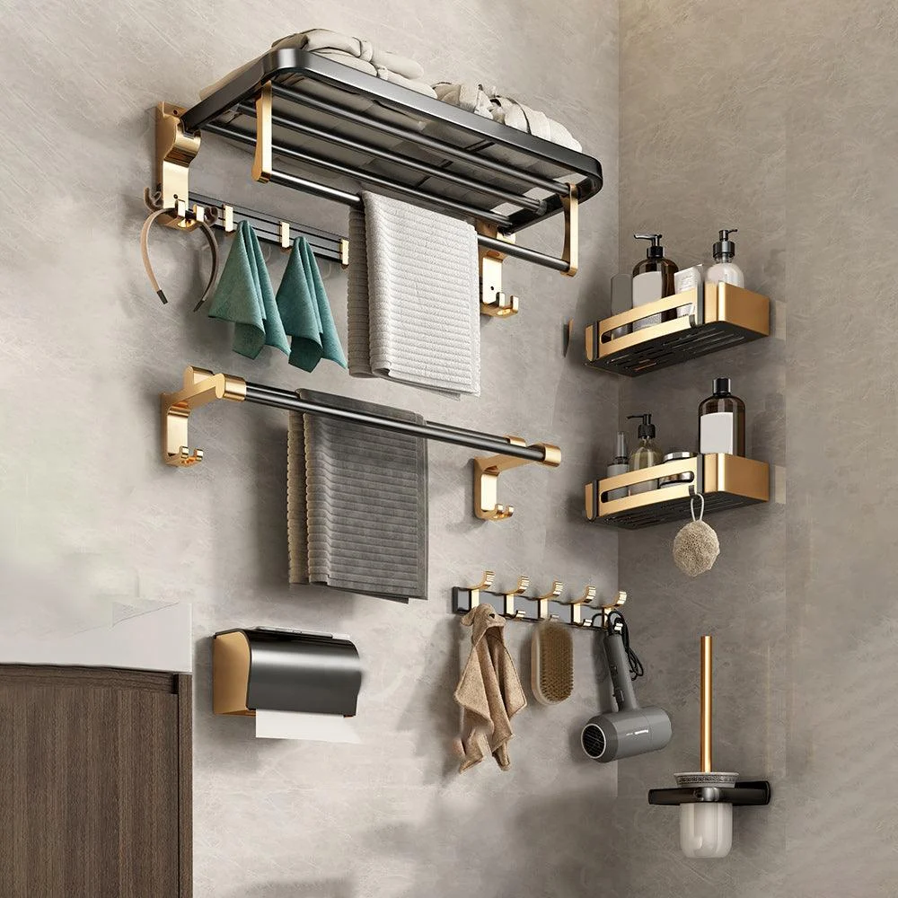 Black and Brass Bathroom Accessory Set Contemporary Bath Set with Bath Shelf/Towel Bar -Bathlova