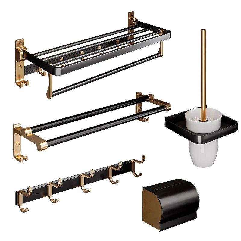 Black & Brass Bathroom Hardware Set Modern Stainless Bath Shelf/Towel Bar/Paper Holder -Bathlova