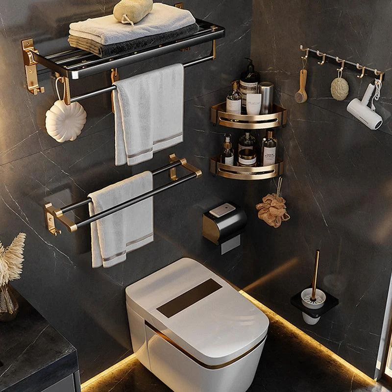 Black & Brass Bathroom Hardware Set Modern Stainless Bath Shelf/Towel Bar/Paper Holder -Bathlova