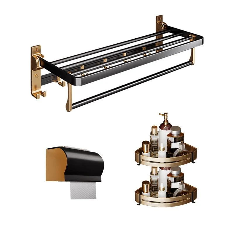 Black & Brass Bathroom Hardware Set Modern Stainless Bath Shelf/Towel Bar/Paper Holder -Bathlova