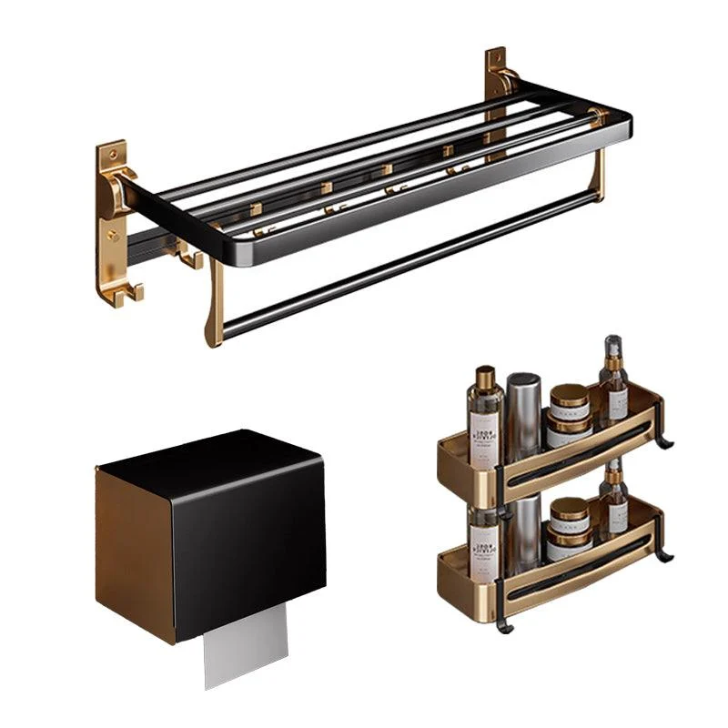 Black & Brass Bathroom Hardware Set Modern Stainless Bath Shelf/Towel Bar/Paper Holder -Bathlova