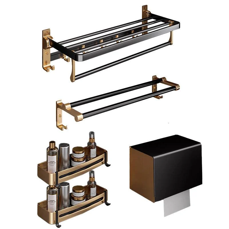 Black & Brass Bathroom Hardware Set Modern Stainless Bath Shelf/Towel Bar/Paper Holder -Bathlova