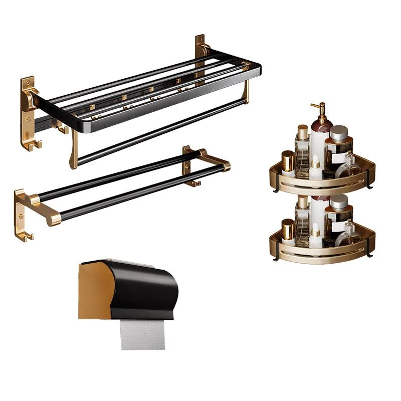 Black & Brass Bathroom Hardware Set Modern Stainless Bath Shelf/Towel Bar/Paper Holder -Bathlova