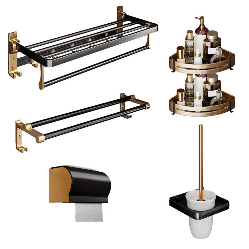 Black & Brass Bathroom Hardware Set Modern Stainless Bath Shelf/Towel Bar/Paper Holder -Bathlova