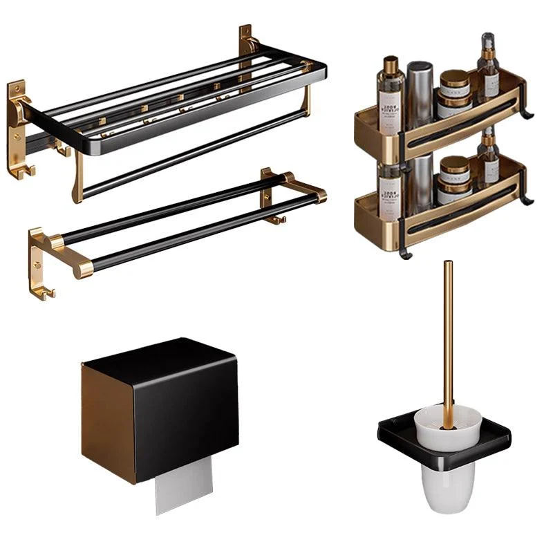 Black & Brass Bathroom Hardware Set Modern Stainless Bath Shelf/Towel Bar/Paper Holder -Bathlova