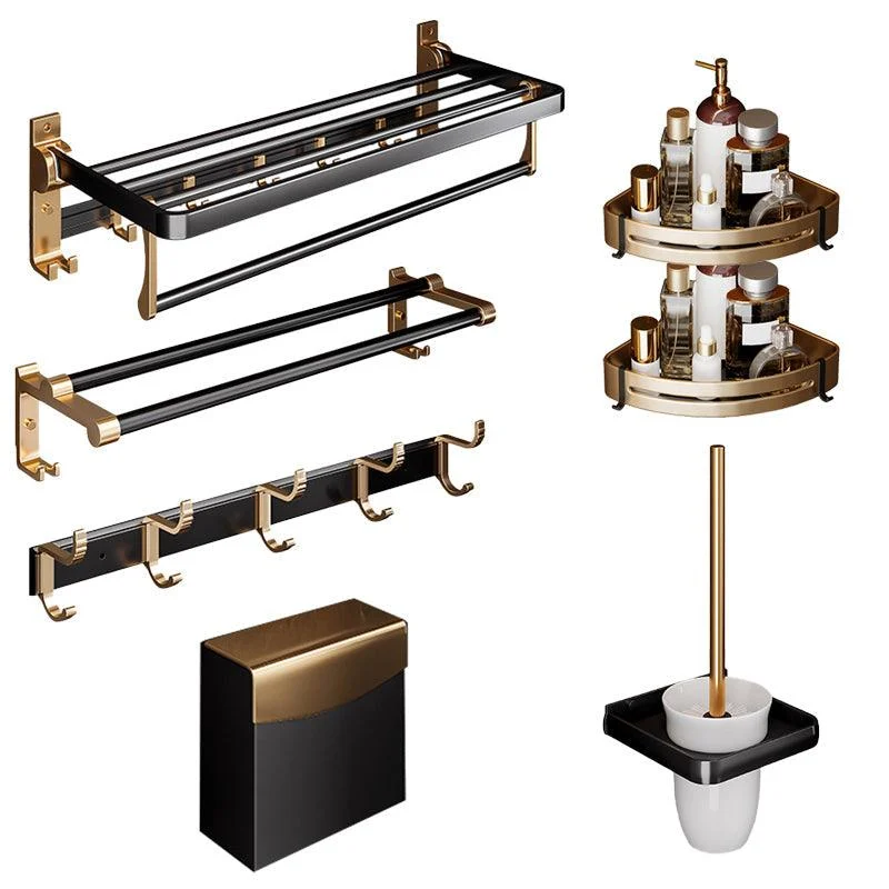 Black & Brass Bathroom Hardware Set Modern Stainless Bath Shelf/Towel Bar/Paper Holder -Bathlova