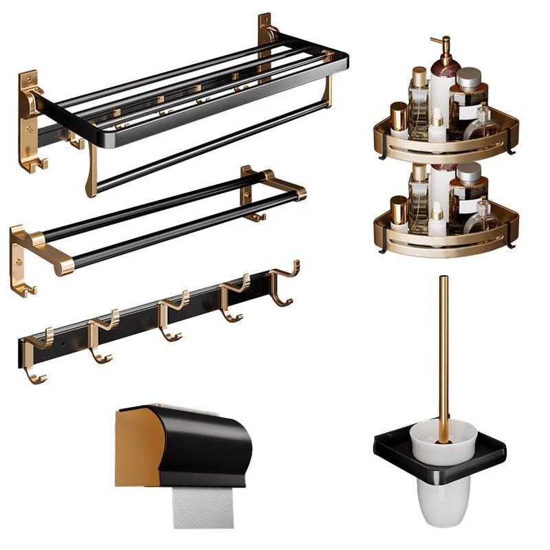 Black & Brass Bathroom Hardware Set Modern Stainless Bath Shelf/Towel Bar/Paper Holder -Bathlova