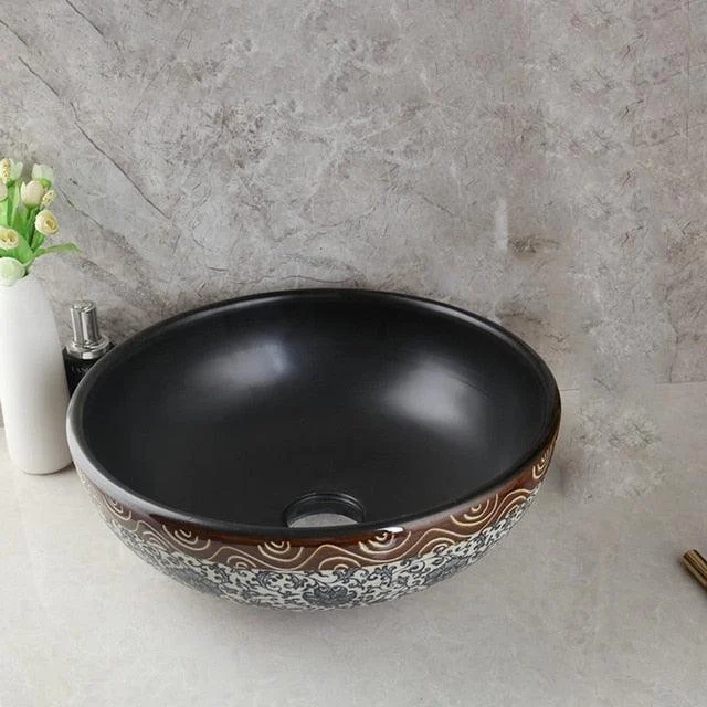 Black Ceramic Wash Basin Tap Set Bathroom Ceramic Round Sink -Bathlova