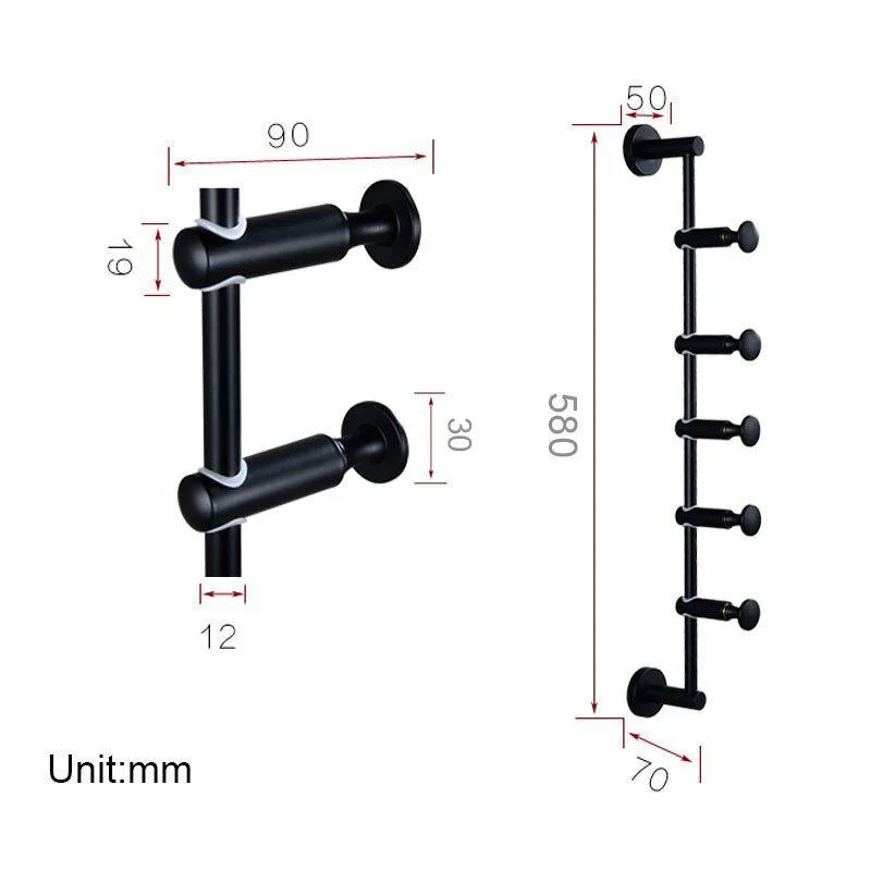 Black Coat Rack Free Adjustment Solid Brass Coat Hooks for Clothing -Bathlova