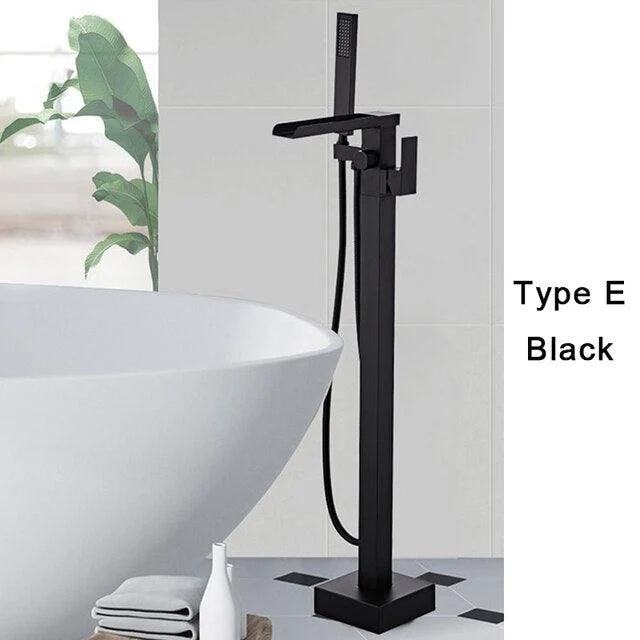 Black Gold Square Bathtub Shower Tap Floor Tap Shower Mixer -Bathlova