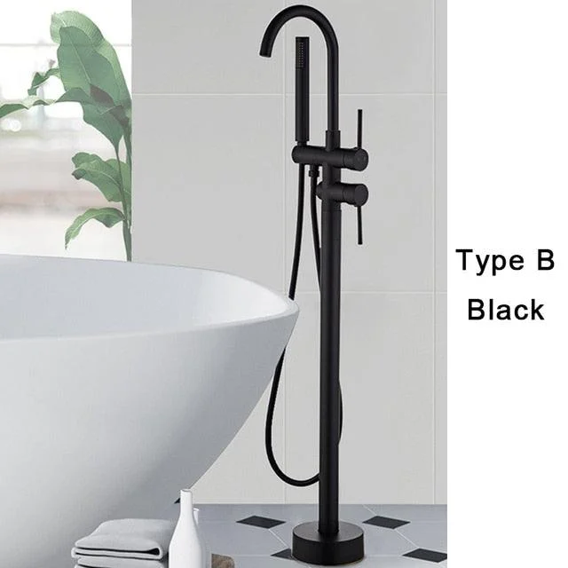 Black Gold Square Bathtub Shower Tap Floor Tap Shower Mixer -Bathlova