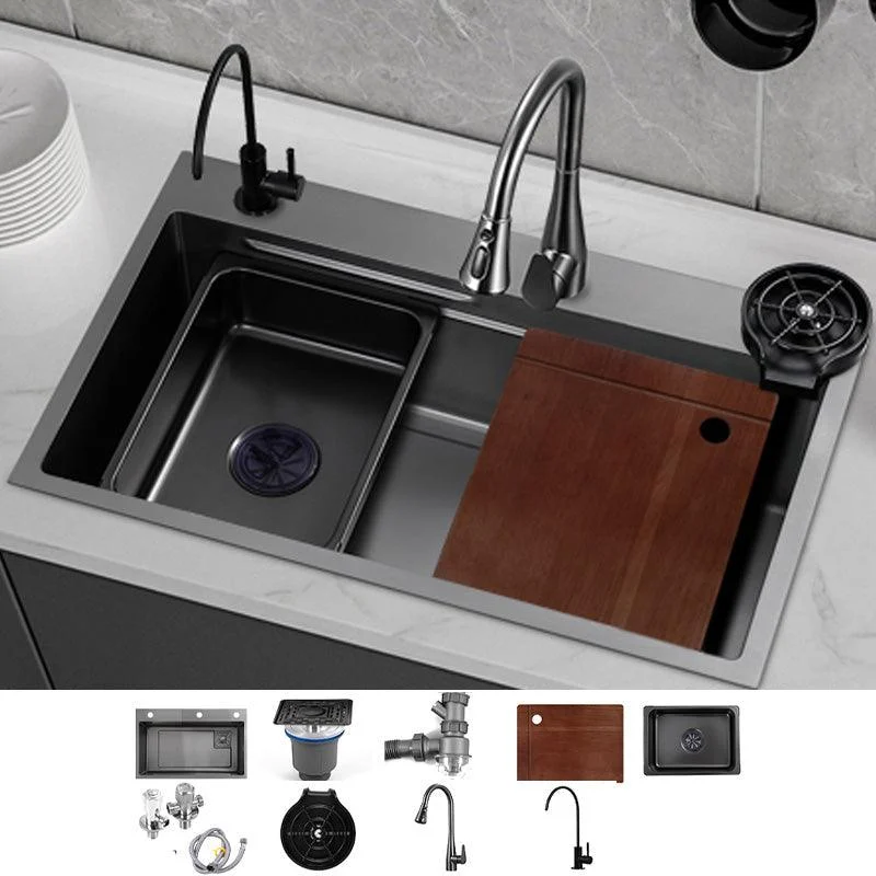 Black Kitchen Sink Single Bowl Cutting Board Top Mount Stainless Steel Kitchen Sink -Bathlova