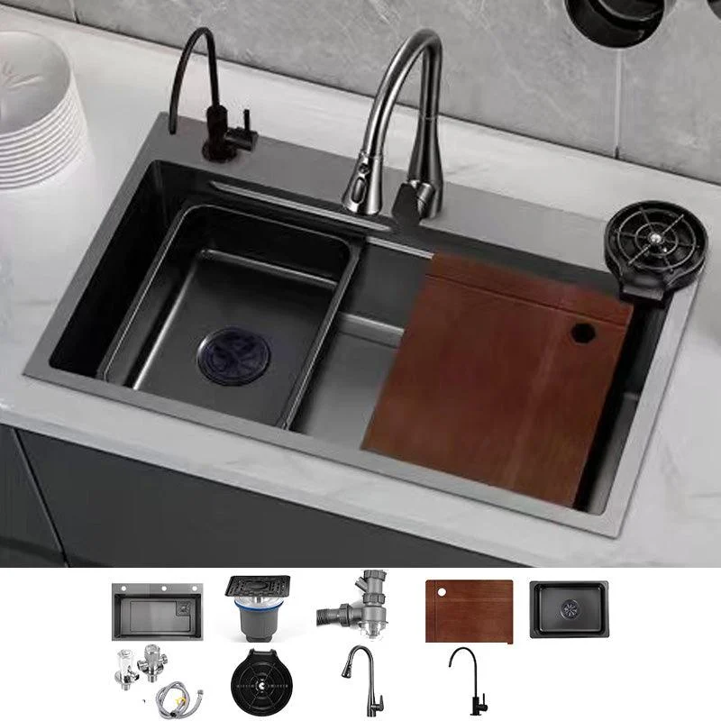 Black Kitchen Sink Single Bowl Cutting Board Top Mount Stainless Steel Kitchen Sink -Bathlova