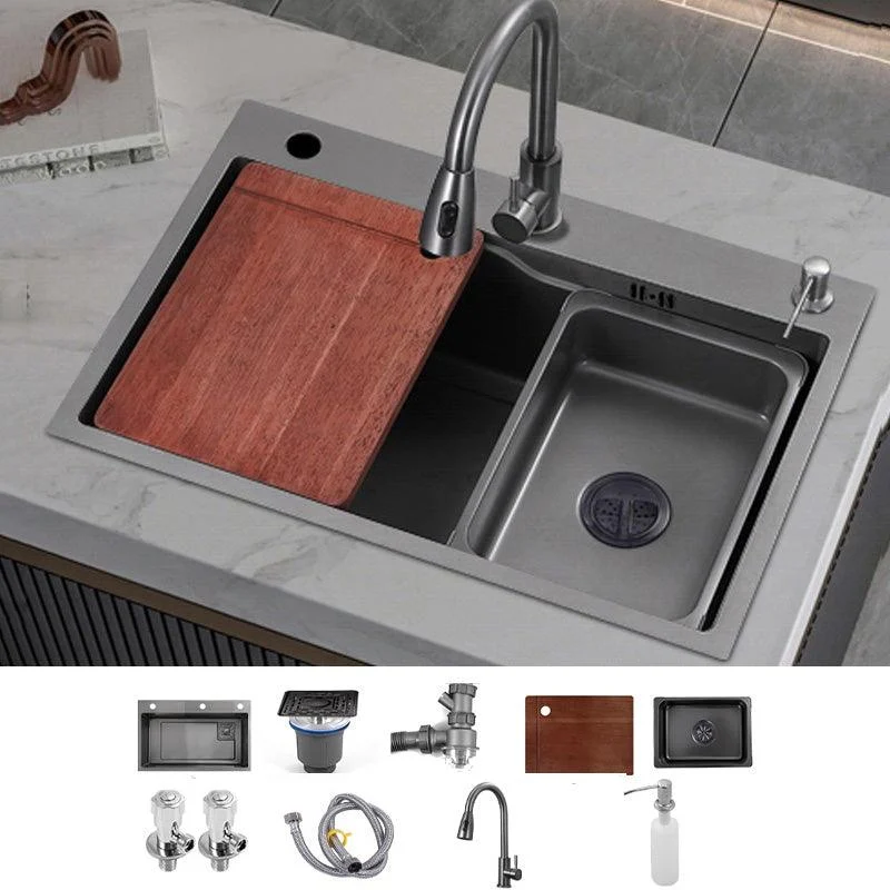 Black Kitchen Sink Single Bowl Cutting Board Top Mount Stainless Steel Kitchen Sink -Bathlova