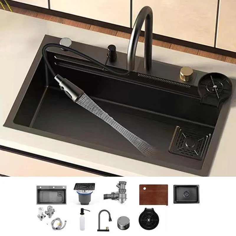 Black Kitchen Sink Single Bowl Cutting Board Top Mount Stainless Steel Kitchen Sink -Bathlova