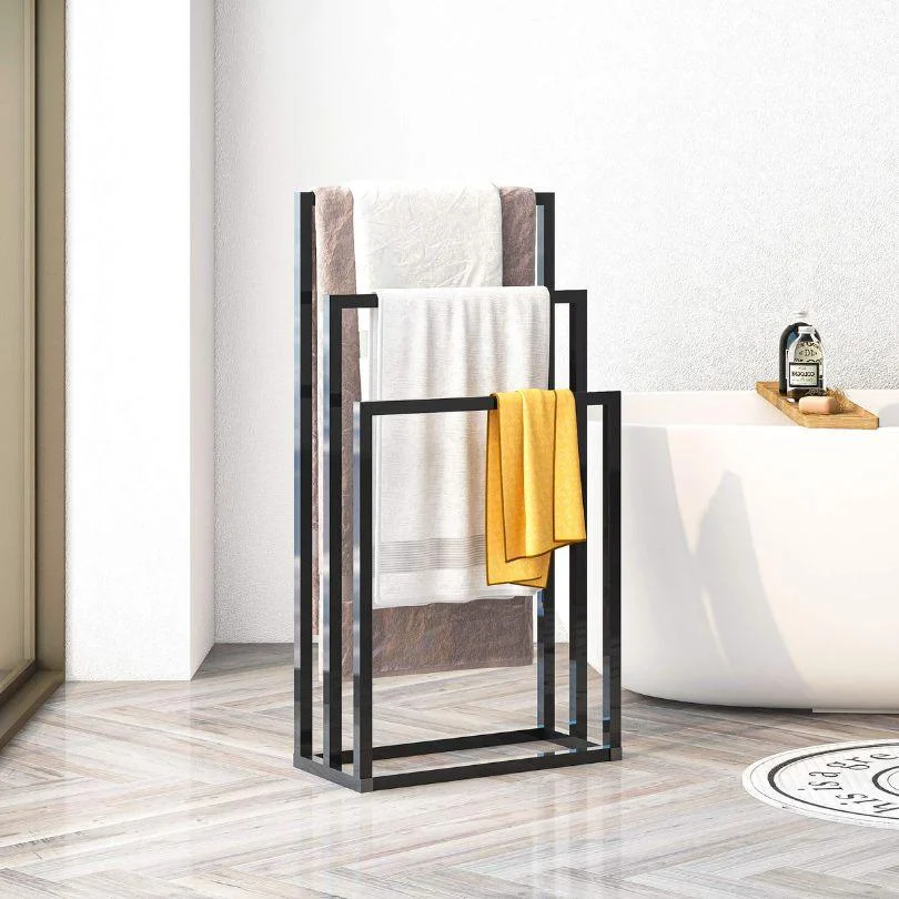 Black Metal Freestanding 3-Tier Towel Rack Holder -Bathlova