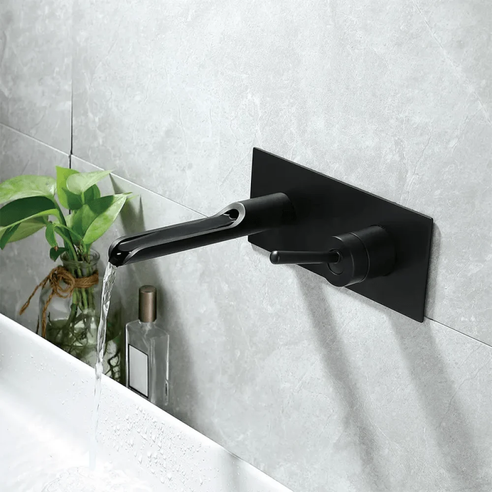 Black Modern Single-Lever Wall-Mounted Bathroom Tap - Solid Brass -Bathlova