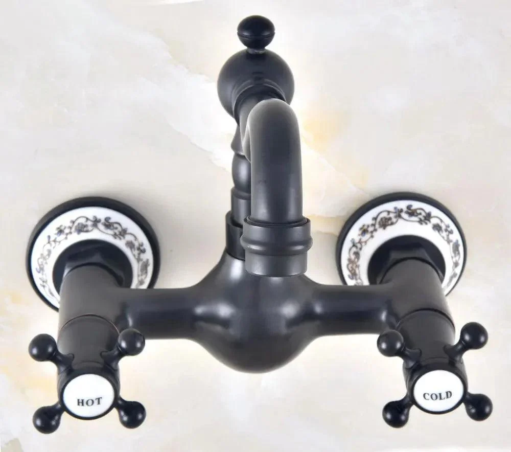 Black Oil Rubbed Brass Ceramic Base Wall Mounted Dual Cross Handle Tap -Bathlova