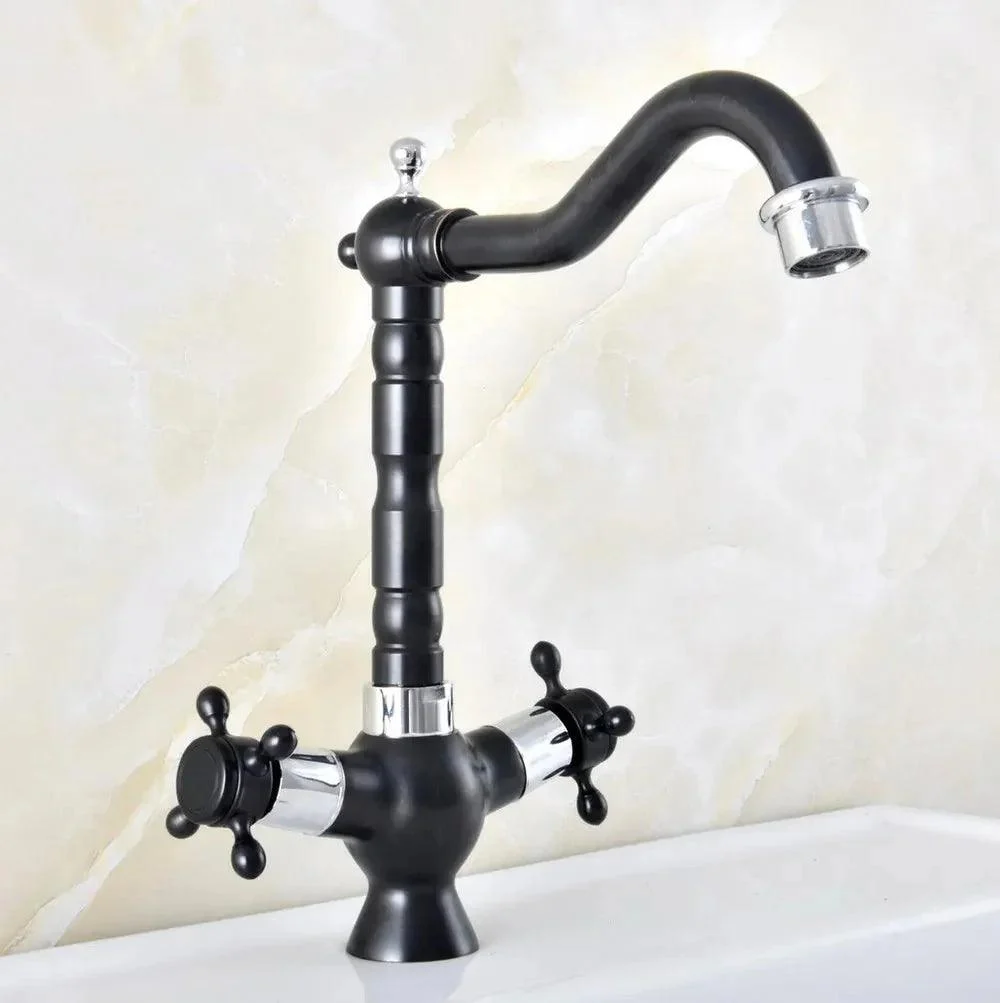 Black Oil Rubbed Sink Basin Swivel Spout Tap Mixer Water Tap -Bathlova