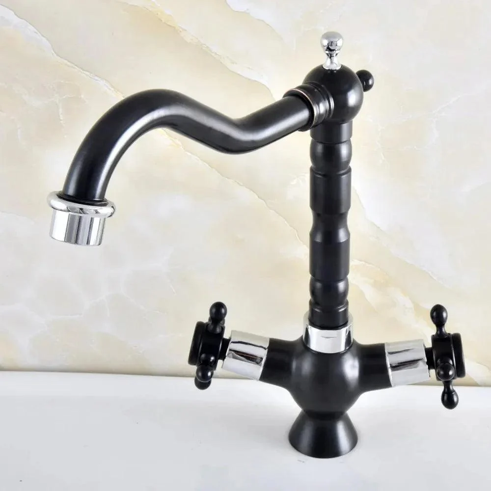 Black Oil Rubbed Sink Basin Swivel Spout Tap Mixer Water Tap -Bathlova