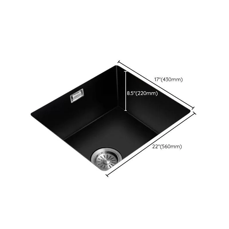 Black Quartz Kitchen Sink Contemporary Single Bowl Sink with Basket Strainer -Bathlova