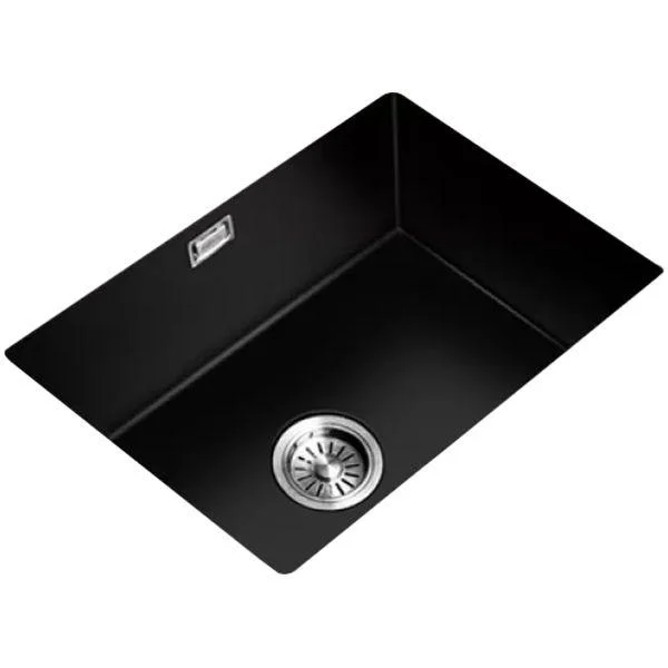 Black Quartz Kitchen Sink Contemporary Single Bowl Sink with Basket Strainer -Bathlova