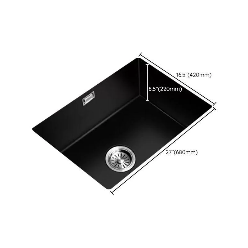 Black Quartz Kitchen Sink Contemporary Single Bowl Sink with Basket Strainer -Bathlova