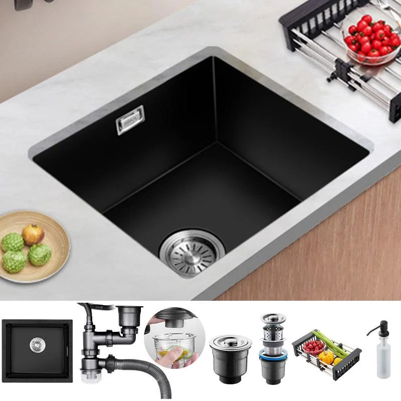 Black Quartz Kitchen Sink Contemporary Single Bowl Sink with Basket Strainer -Bathlova