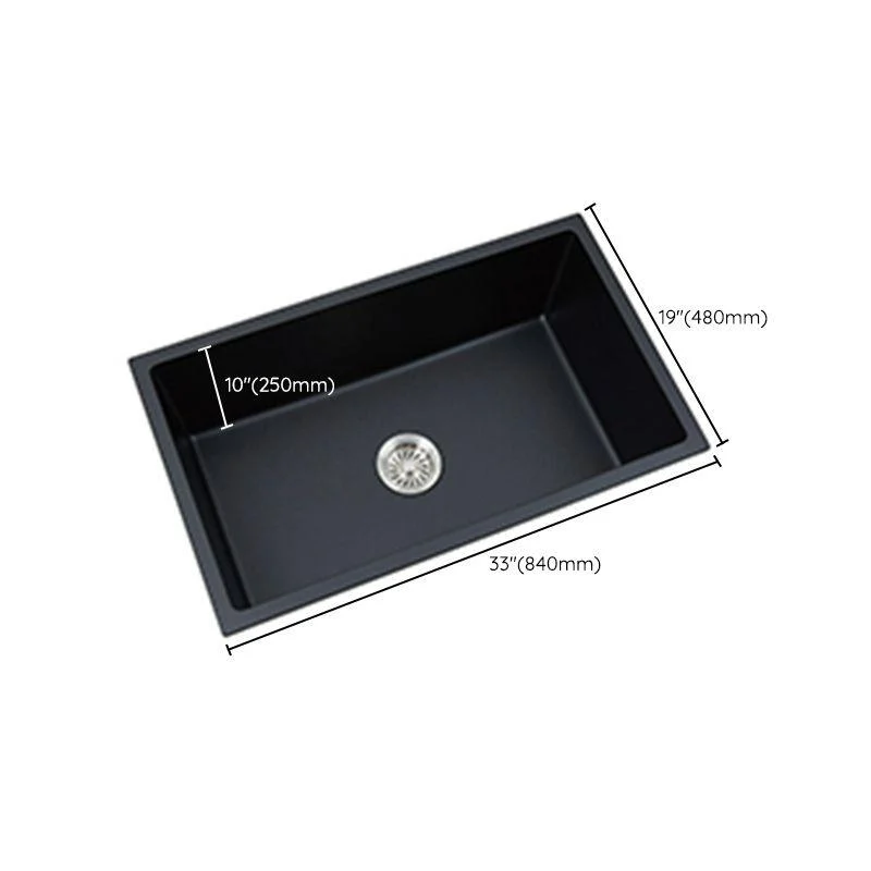 Black Quartz Kitchen Sink Drop-In Single Bowl Sink with Basket Strainer -Bathlova