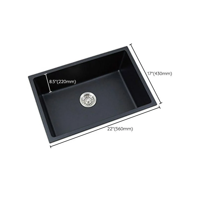 Black Quartz Kitchen Sink Drop-In Single Bowl Sink with Basket Strainer -Bathlova