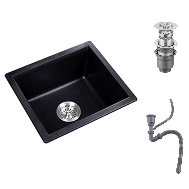 Black Quartz Kitchen Sink Drop-In Single Bowl Sink with Basket Strainer -Bathlova