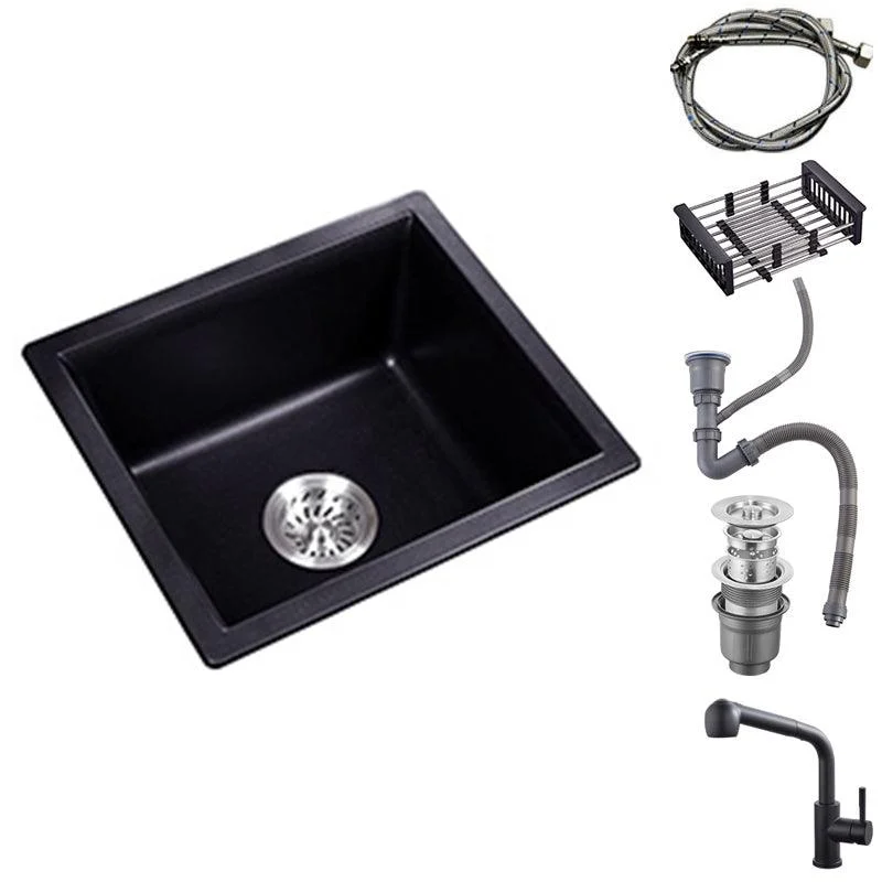 Black Quartz Kitchen Sink Drop-In Single Bowl Sink with Basket Strainer -Bathlova