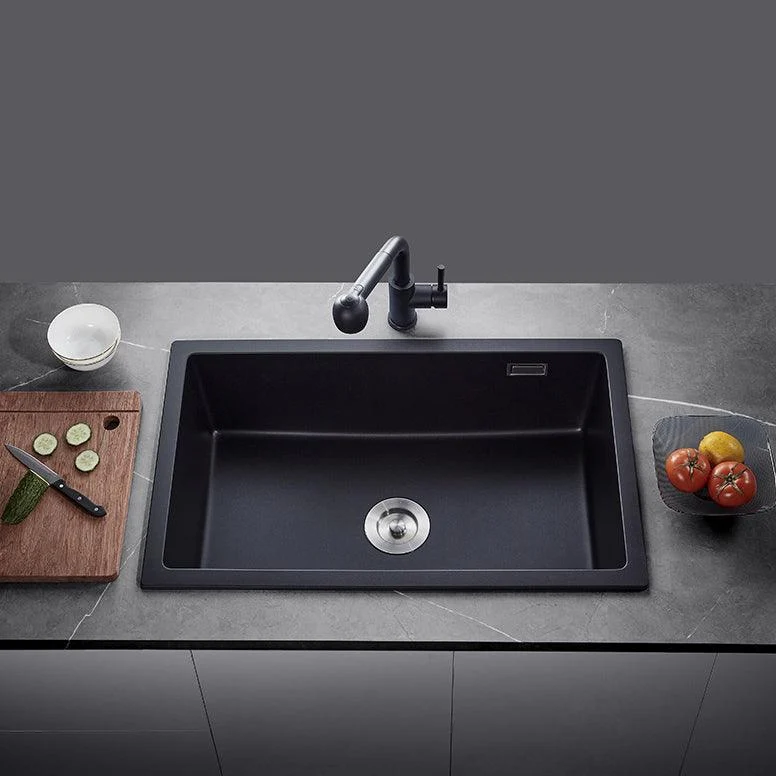 Black Quartz Kitchen Sink Drop-In Single Bowl Sink with Basket Strainer -Bathlova