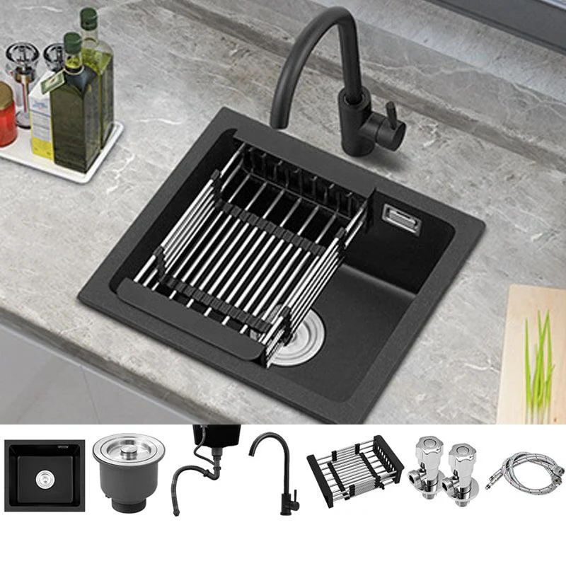 Black Quartz Sink Drop-In Kitchen Sink with with Drain Assembly -Bathlova