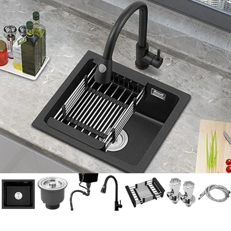 Black Quartz Sink Drop-In Kitchen Sink with with Drain Assembly -Bathlova