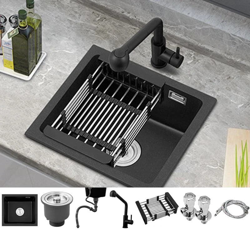 Black Quartz Sink Drop-In Kitchen Sink with with Drain Assembly -Bathlova