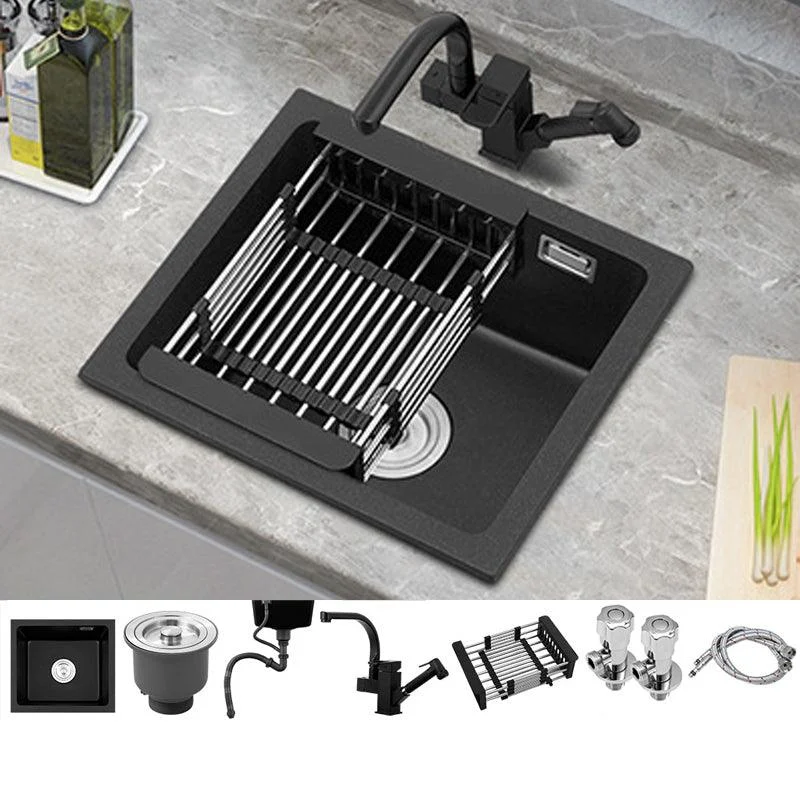 Black Quartz Sink Drop-In Kitchen Sink with with Drain Assembly -Bathlova