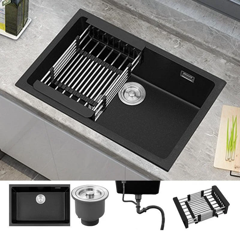 Black Quartz Sink Drop-In Kitchen Sink with with Drain Assembly -Bathlova