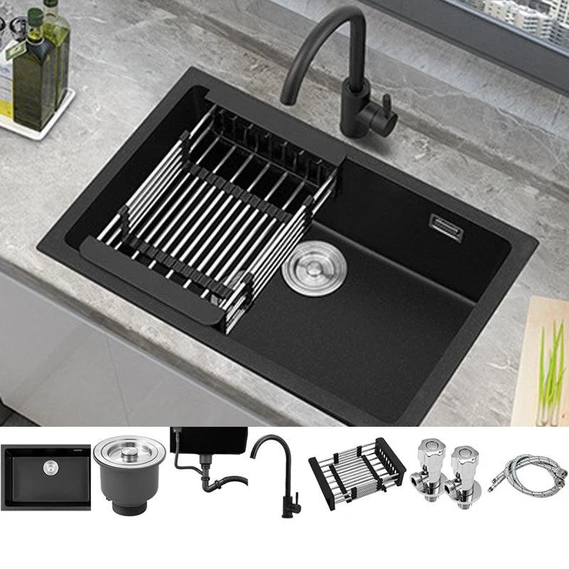 Black Quartz Sink Drop-In Kitchen Sink with with Drain Assembly -Bathlova