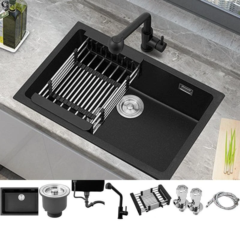 Black Quartz Sink Drop-In Kitchen Sink with with Drain Assembly -Bathlova