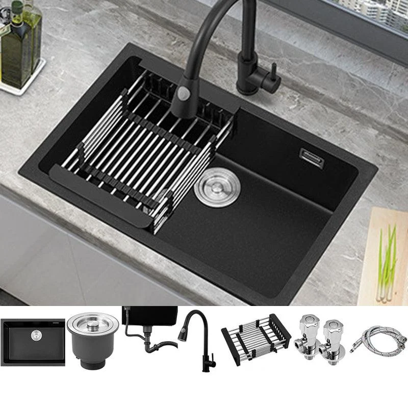 Black Quartz Sink Drop-In Kitchen Sink with with Drain Assembly -Bathlova