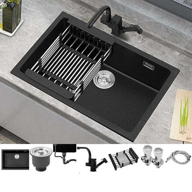 Black Quartz Sink Drop-In Kitchen Sink with with Drain Assembly -Bathlova