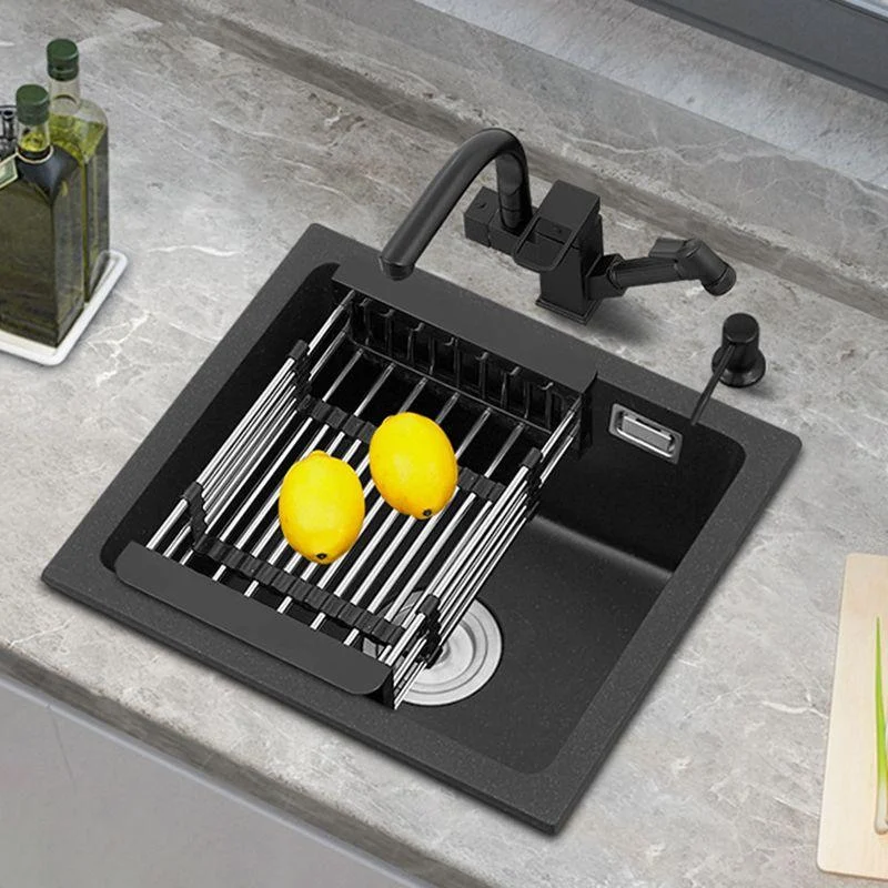 Black Quartz Sink Drop-In Kitchen Sink with with Drain Assembly -Bathlova