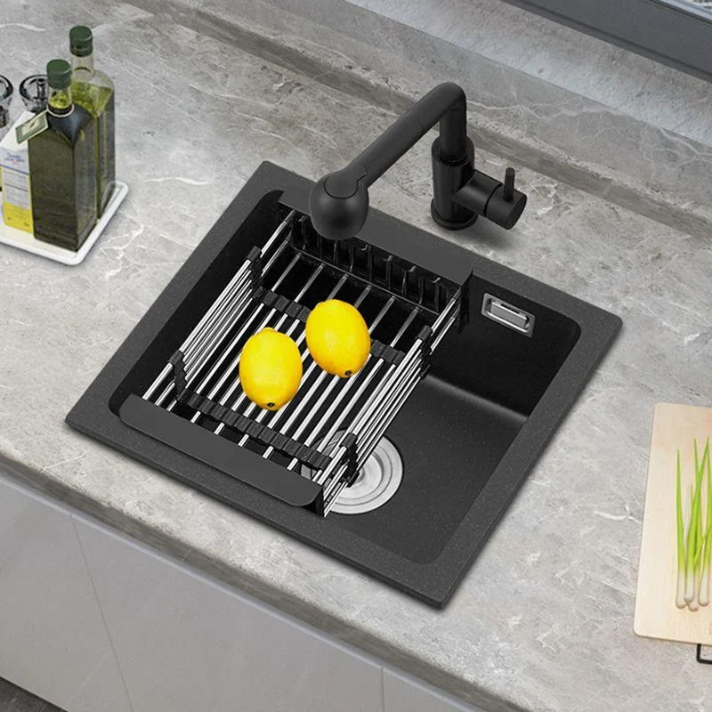 Black Quartz Sink Drop-In Kitchen Sink with with Drain Assembly -Bathlova