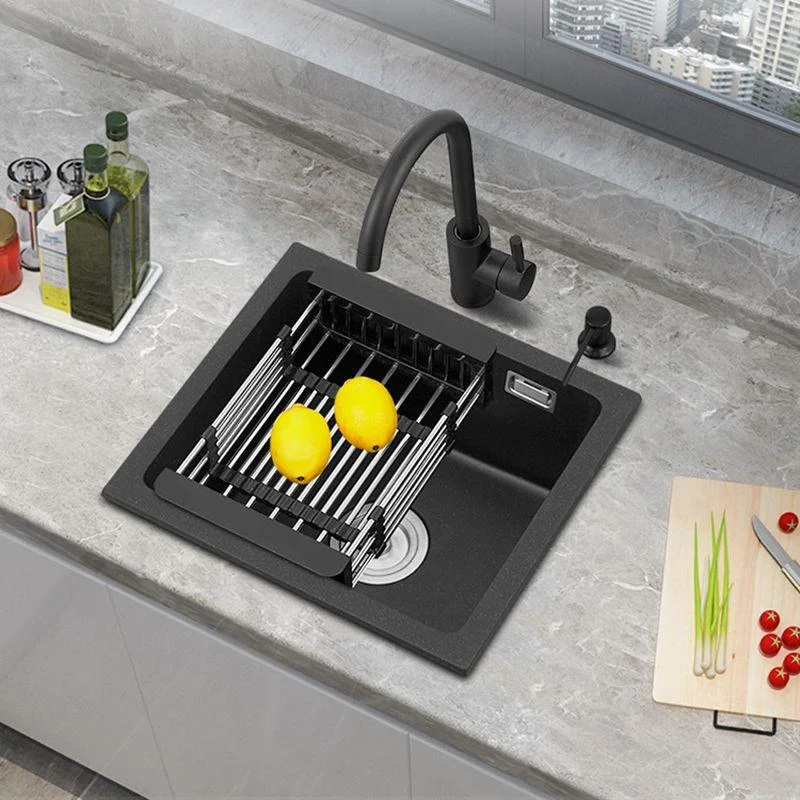 Black Quartz Sink Drop-In Kitchen Sink with with Drain Assembly -Bathlova