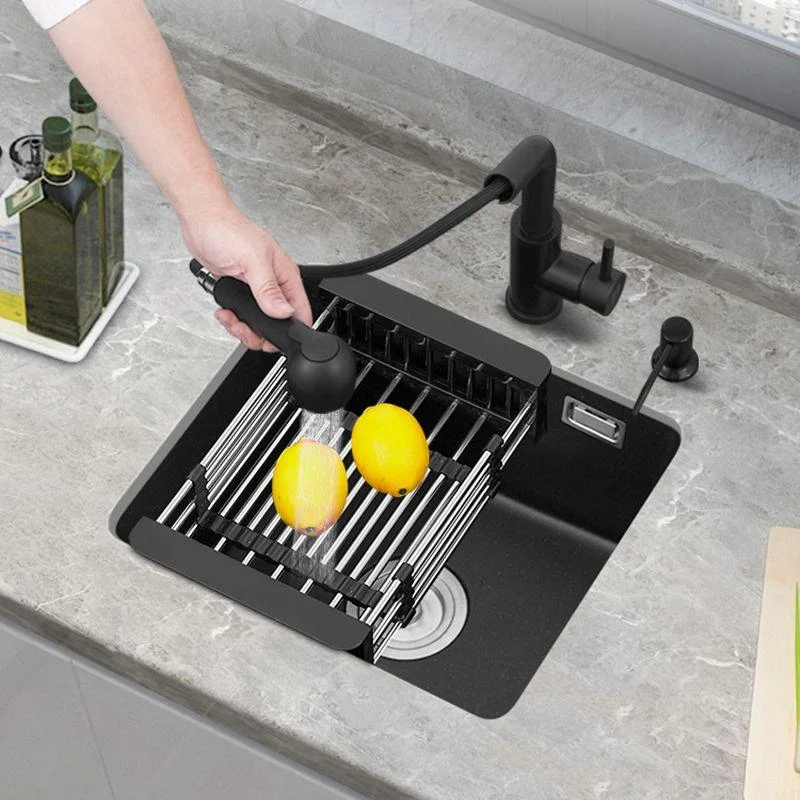 Black Quartz Sink Drop-In Kitchen Sink with with Drain Assembly -Bathlova