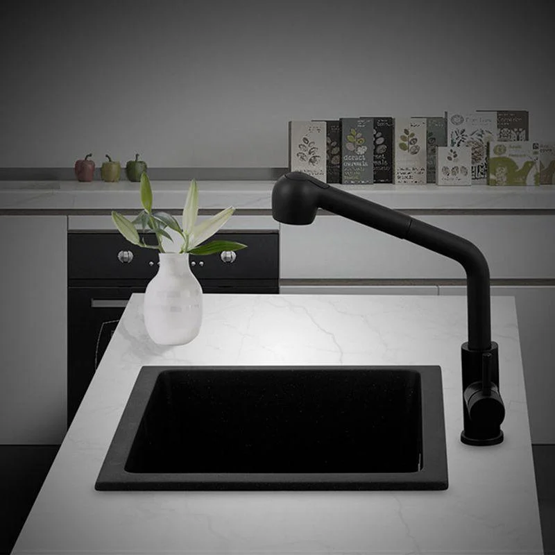 Black Quartz Sink Drop-In Kitchen Sink with with Drain Assembly -Bathlova