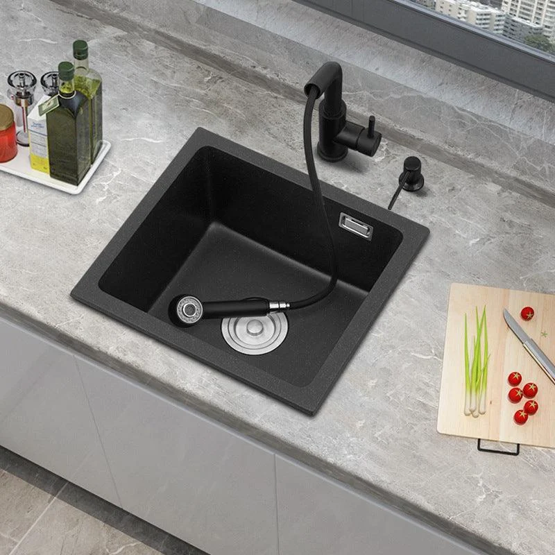 Black Quartz Sink Drop-In Kitchen Sink with with Drain Assembly -Bathlova